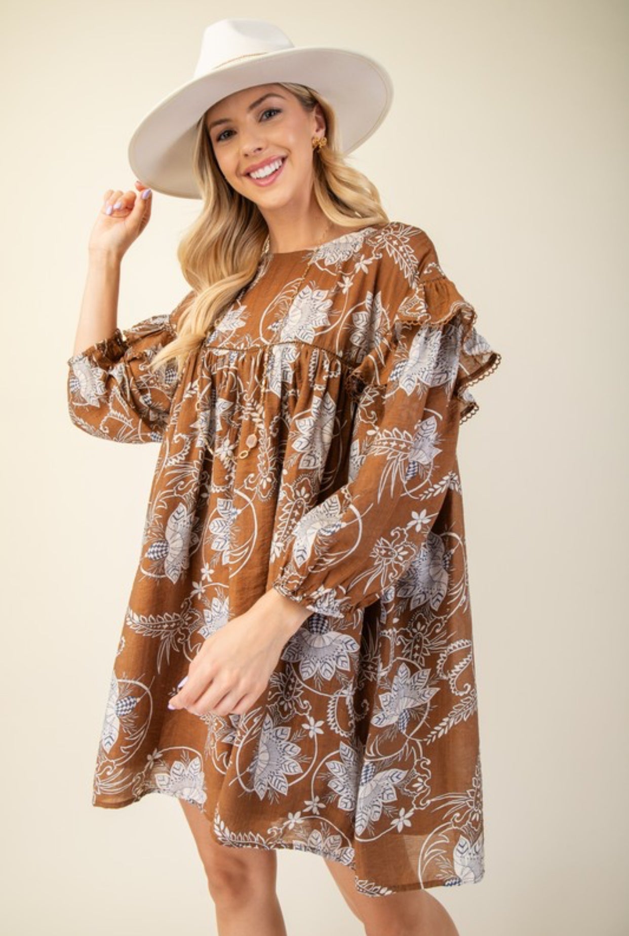 Fall Floral Tunic/Dress- Brown