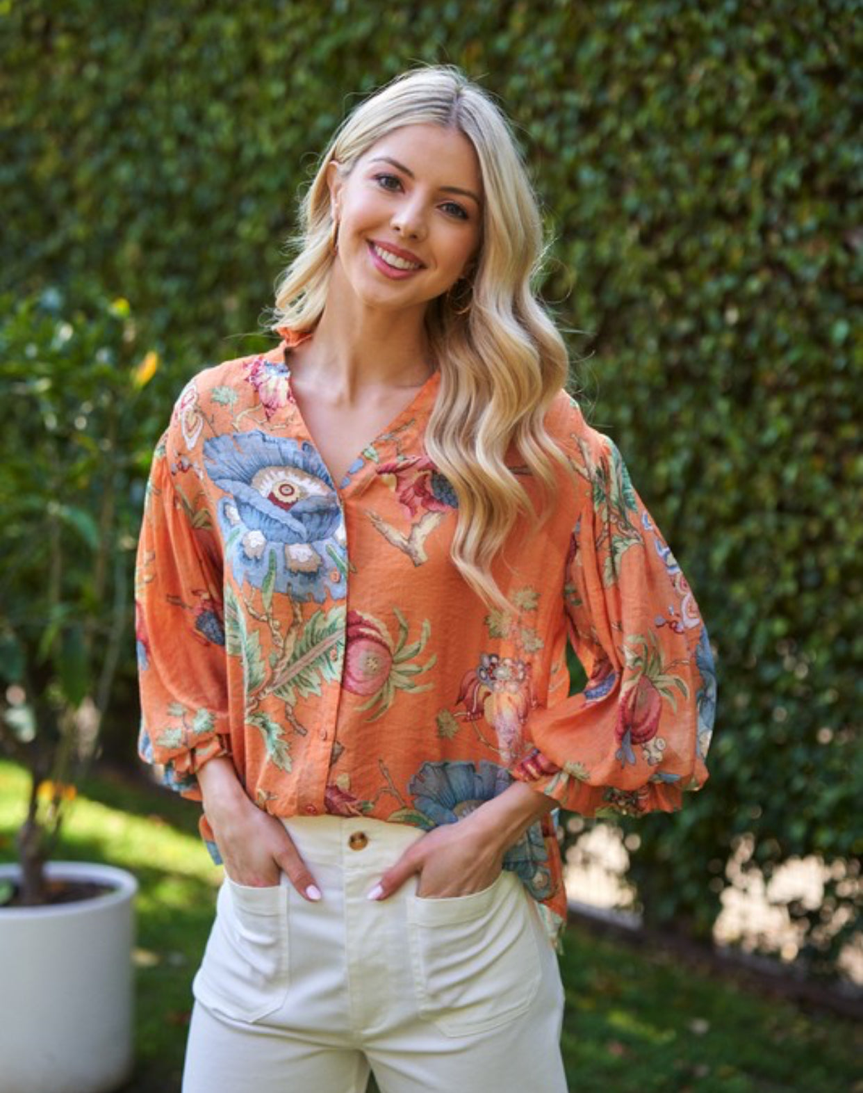 Coral Floral Top
