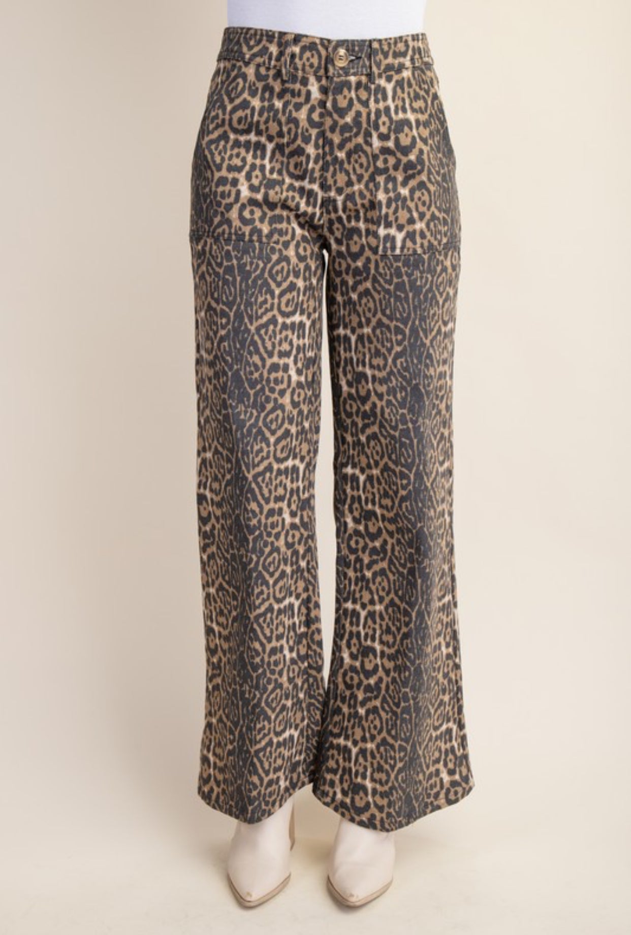 Leopard Print Flare Jeans-S M L