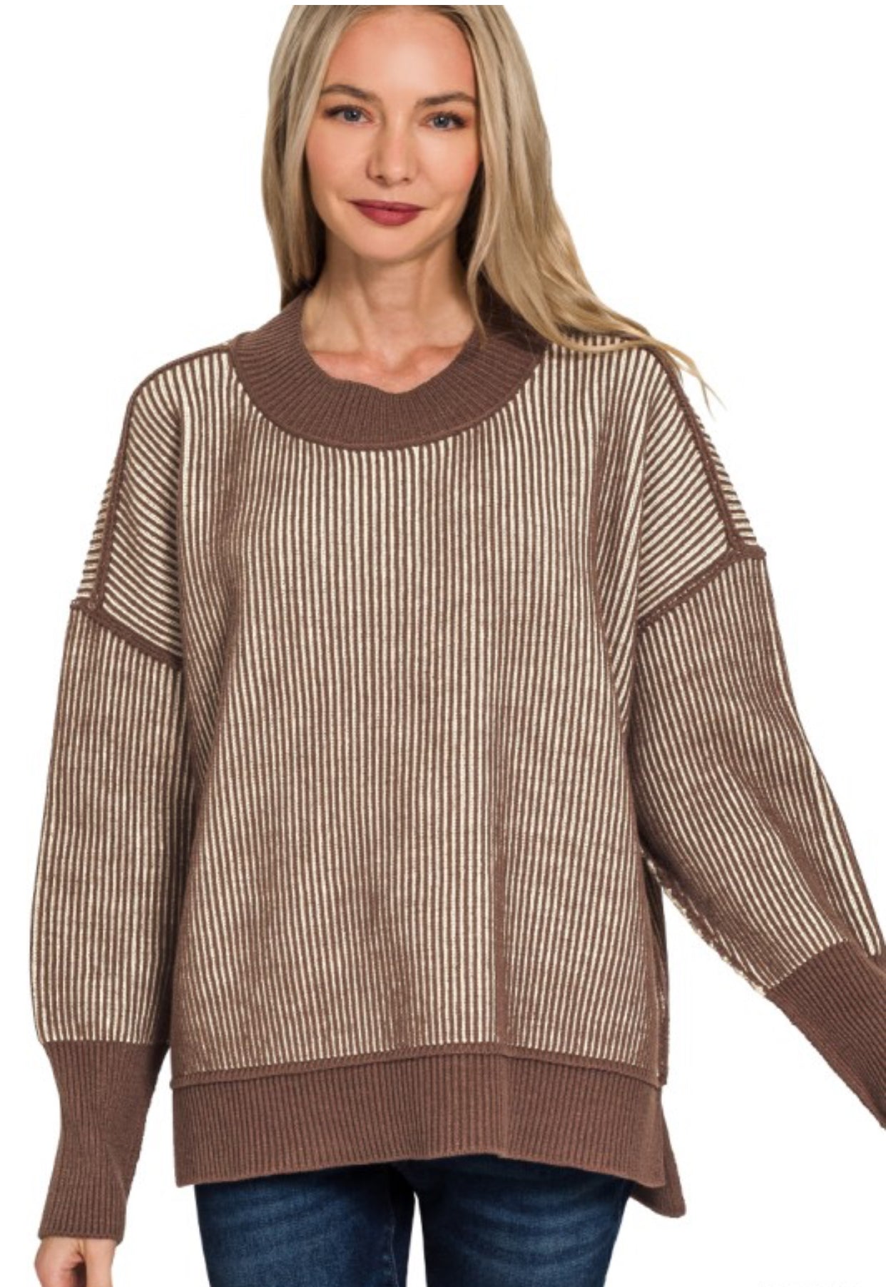 Two Tone Sweater- Brown