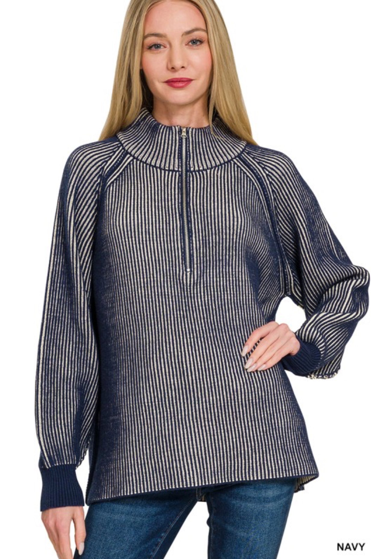 Two Tone Half Zip- Navy