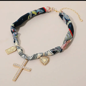 Scarf Necklace- Multi Cross