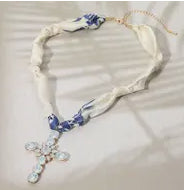 Scarf Necklace- Bling Cross