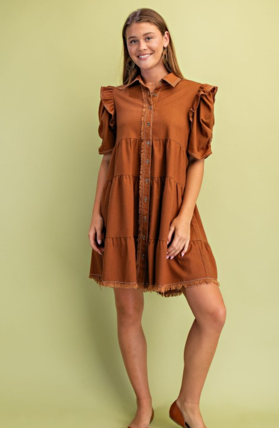 Copper Linen Button Up Dress