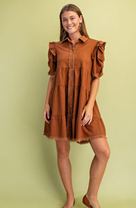 Copper Linen Button Up Dress