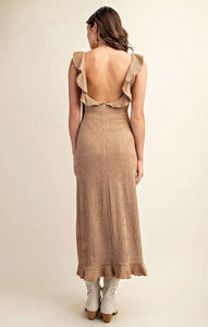 Beige Textured Midi Dress