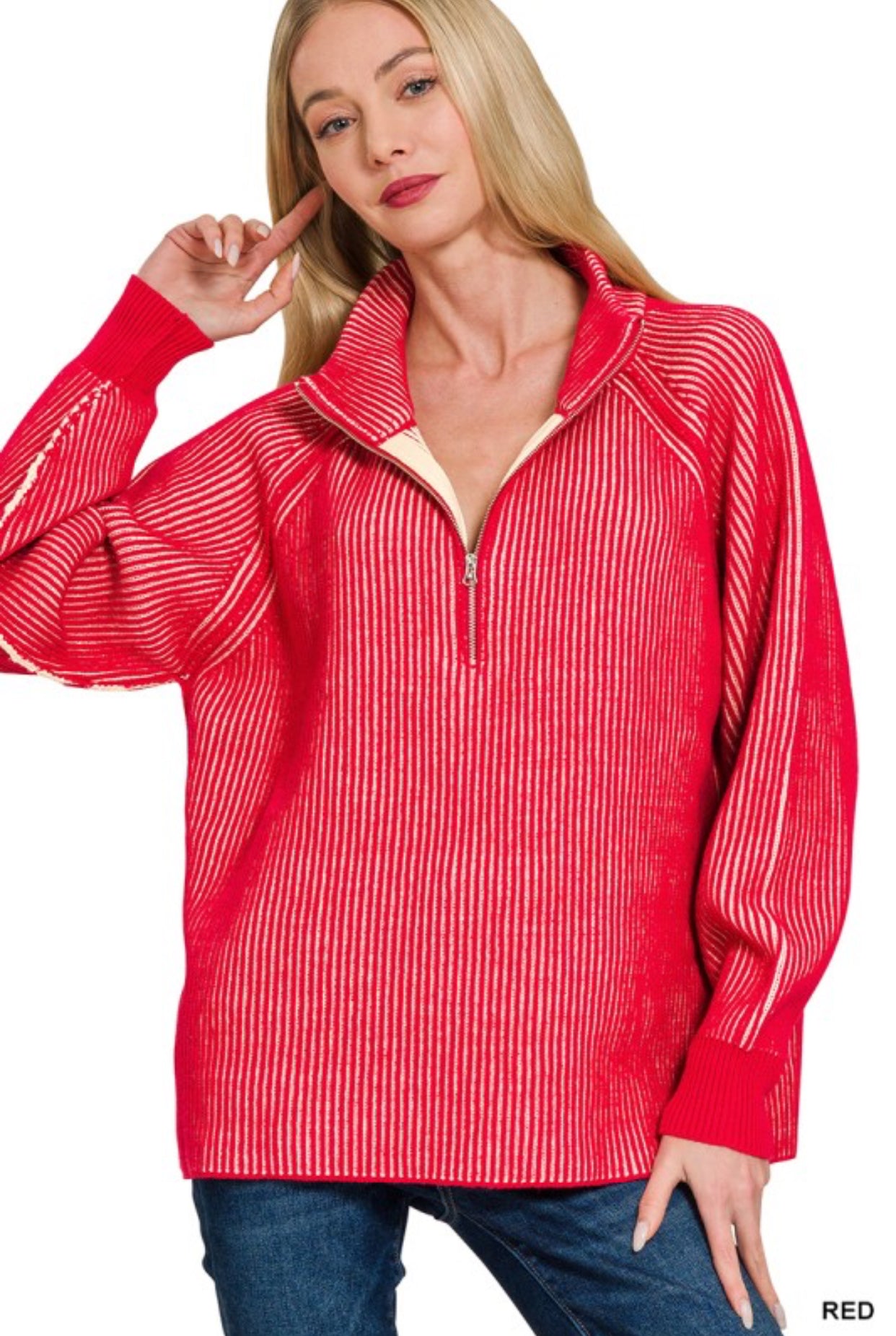 Two Tone Half Zip-Red
