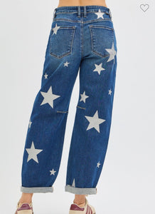 Risen Glitter Star Barrel Jeans