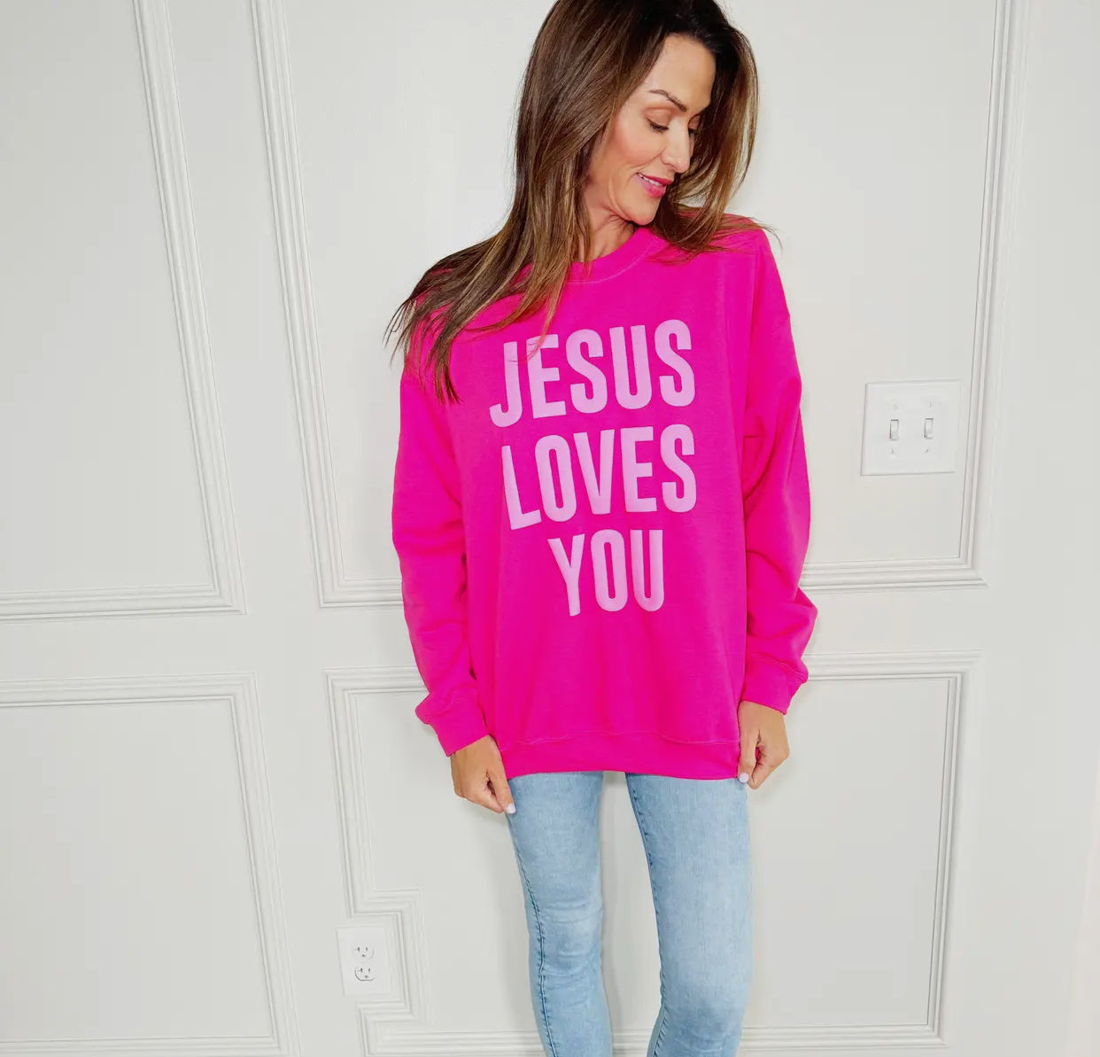 Jesus Loves You Sweatshirt-Adult Sangeria-Pnk