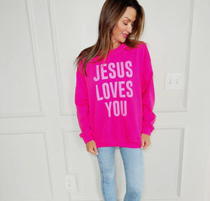 Jesus Loves You Sweatshirt-Adult Sangeria-Pnk
