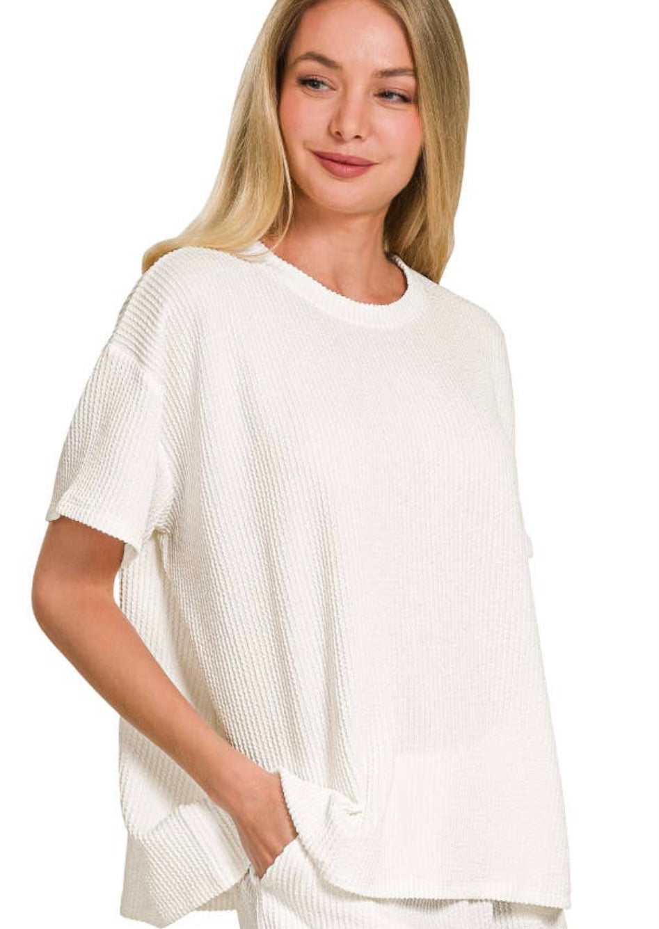 Ribbed V-Neck- White SM LXL