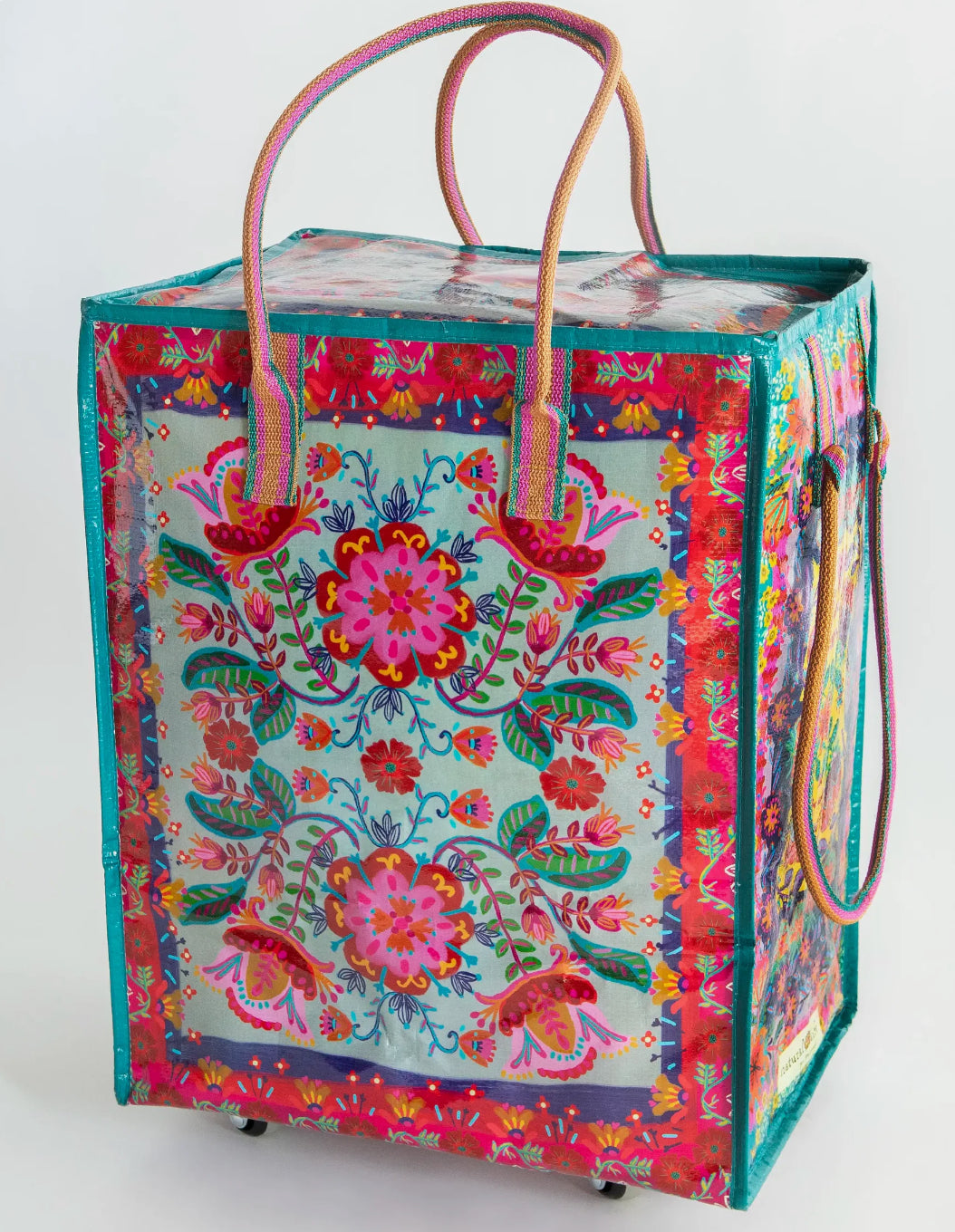 Rolling Tote Bag LG-Red Folk Flower
