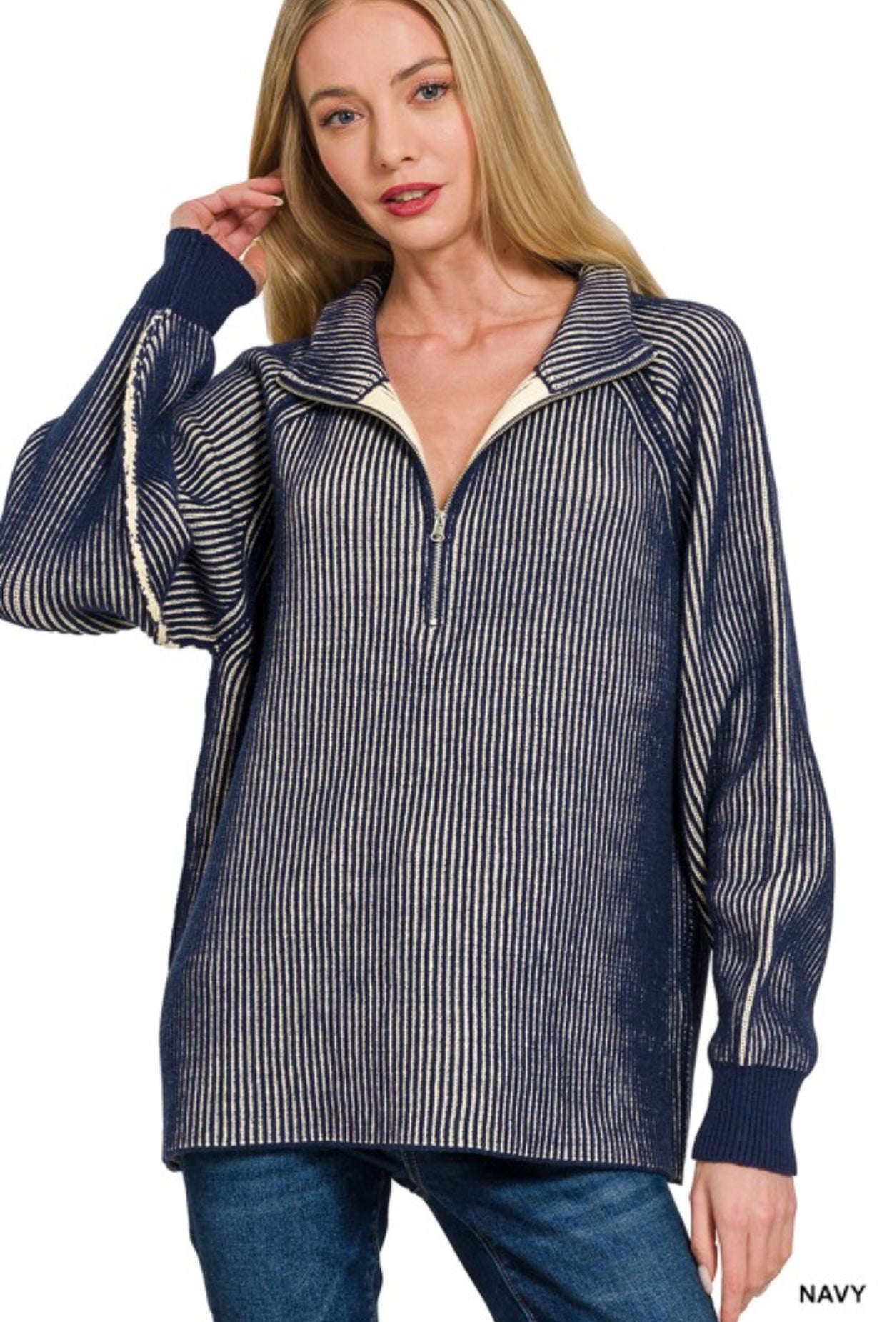 Two Tone Half Zip- Navy