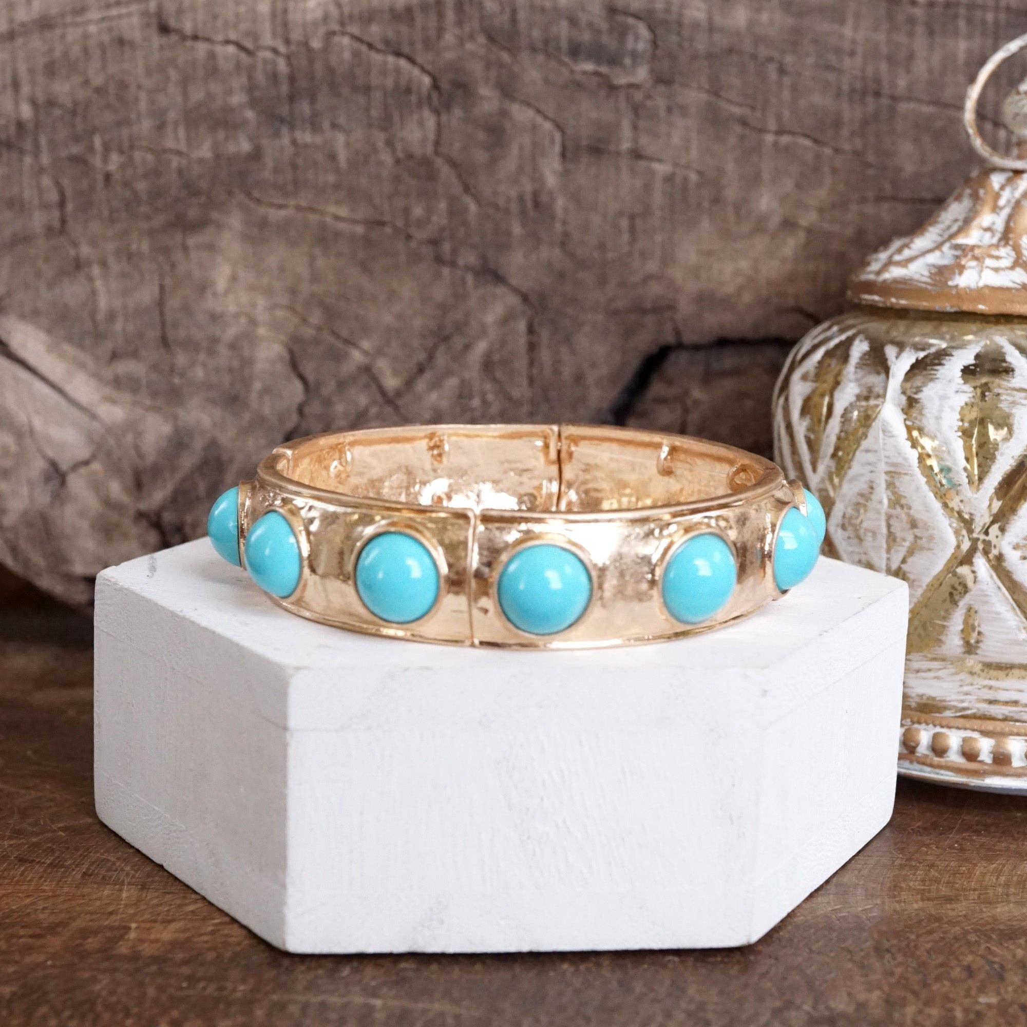 Eternity Statement Bangle Gold Tone Turquoise