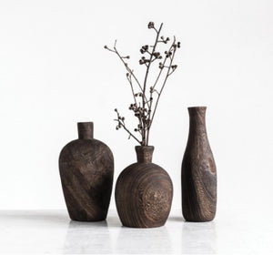 DF2093A  Paulownia Charred Wood Vase, 3 styles