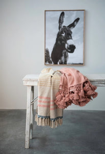 DF5145  Woven Cotton Slub Throw with Crochet and Tassels