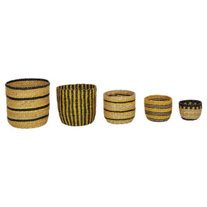 Hand-Woven Seagrass Striped Baskets, Black & Yellow, XXSmall