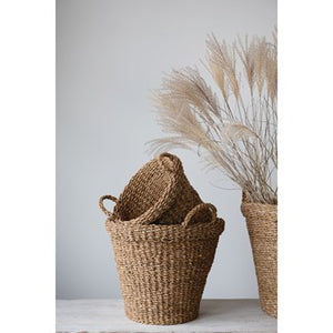 DF3192  Hand-Woven Seagrass Baskets with Handles, Set of 3