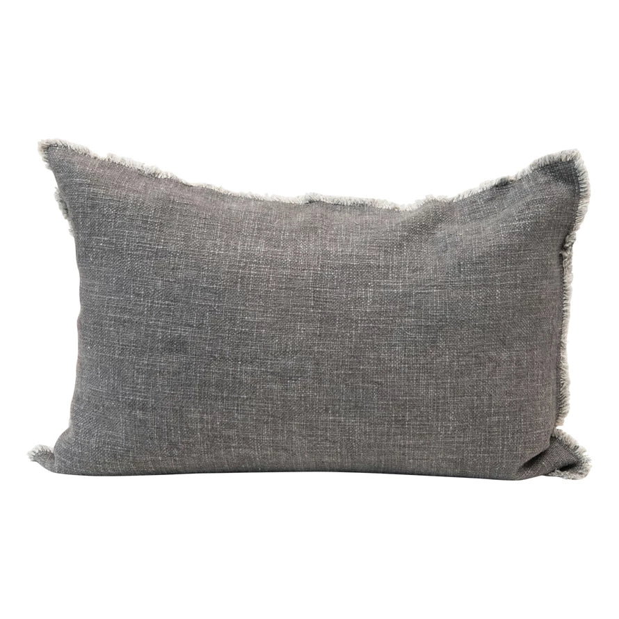 DF4576   24" x 16" Linen Blend Lumbar Pillow w/ Frayed Edges, Polyester Fill