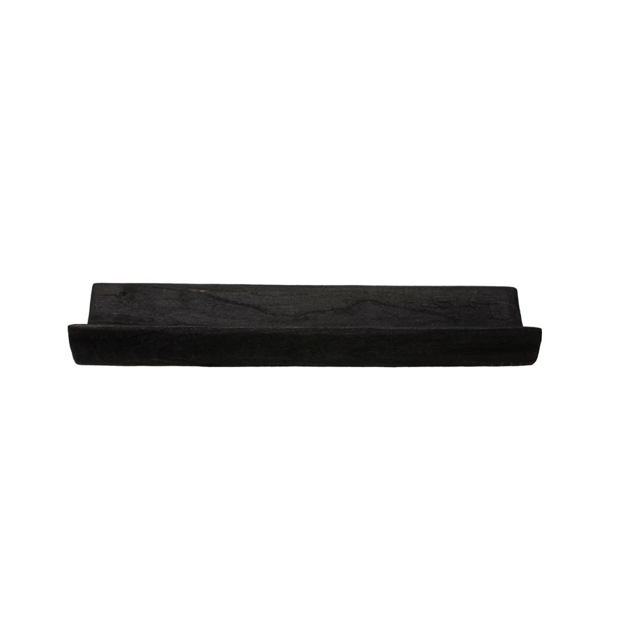 DF4796     Decorative Paulownia Wood Curved Tray, Black