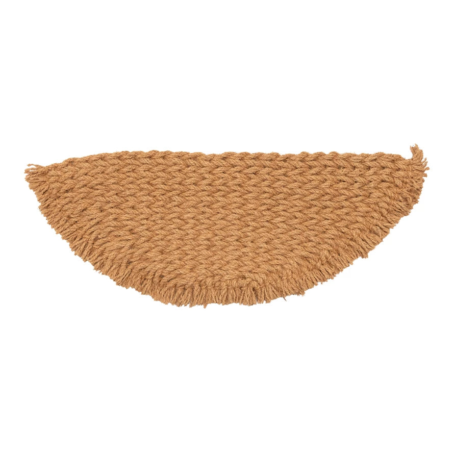 Woven Natural Coir Half Round Doormat with Fringe