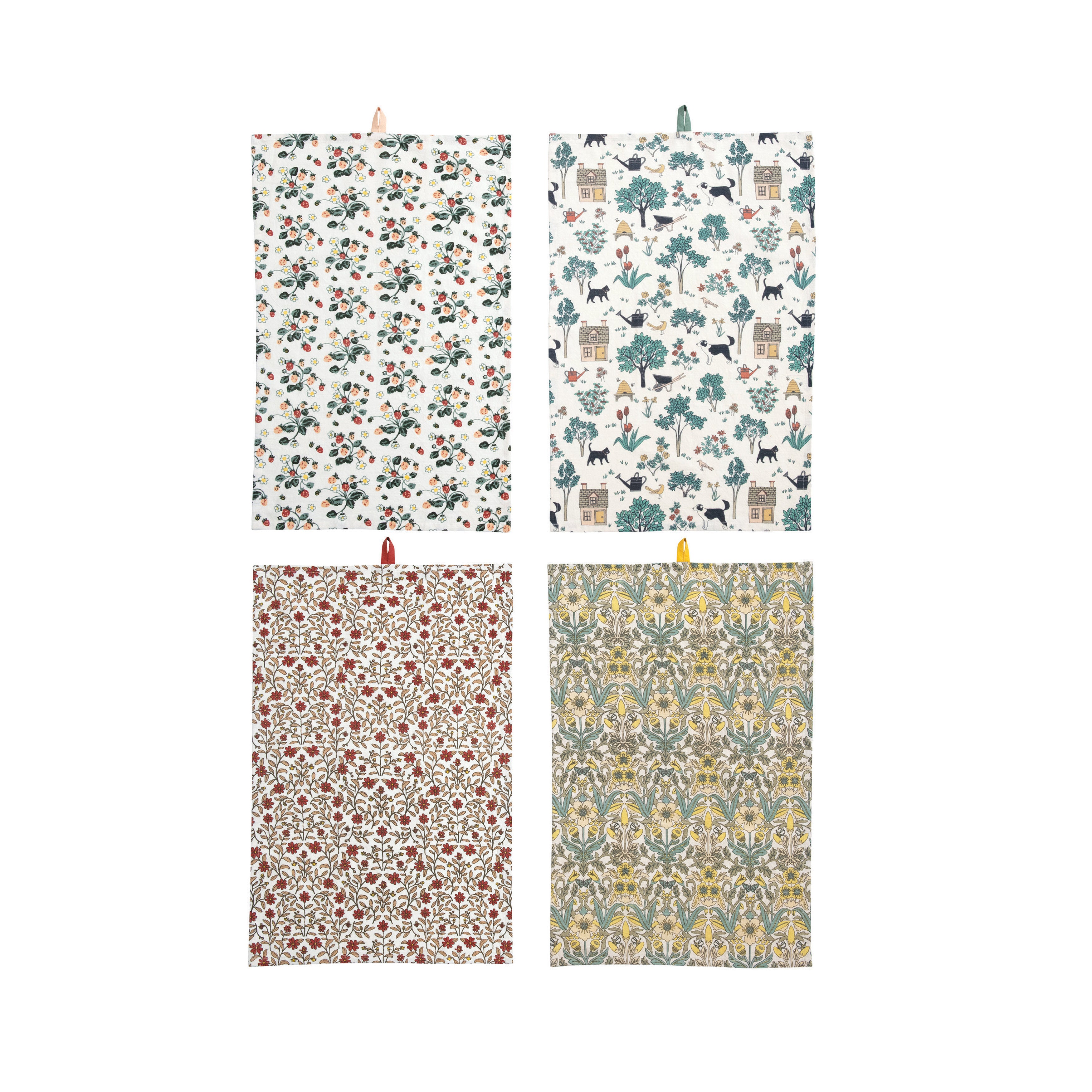 Cotton Printed Tea Towels with Pattern, 4 Styles