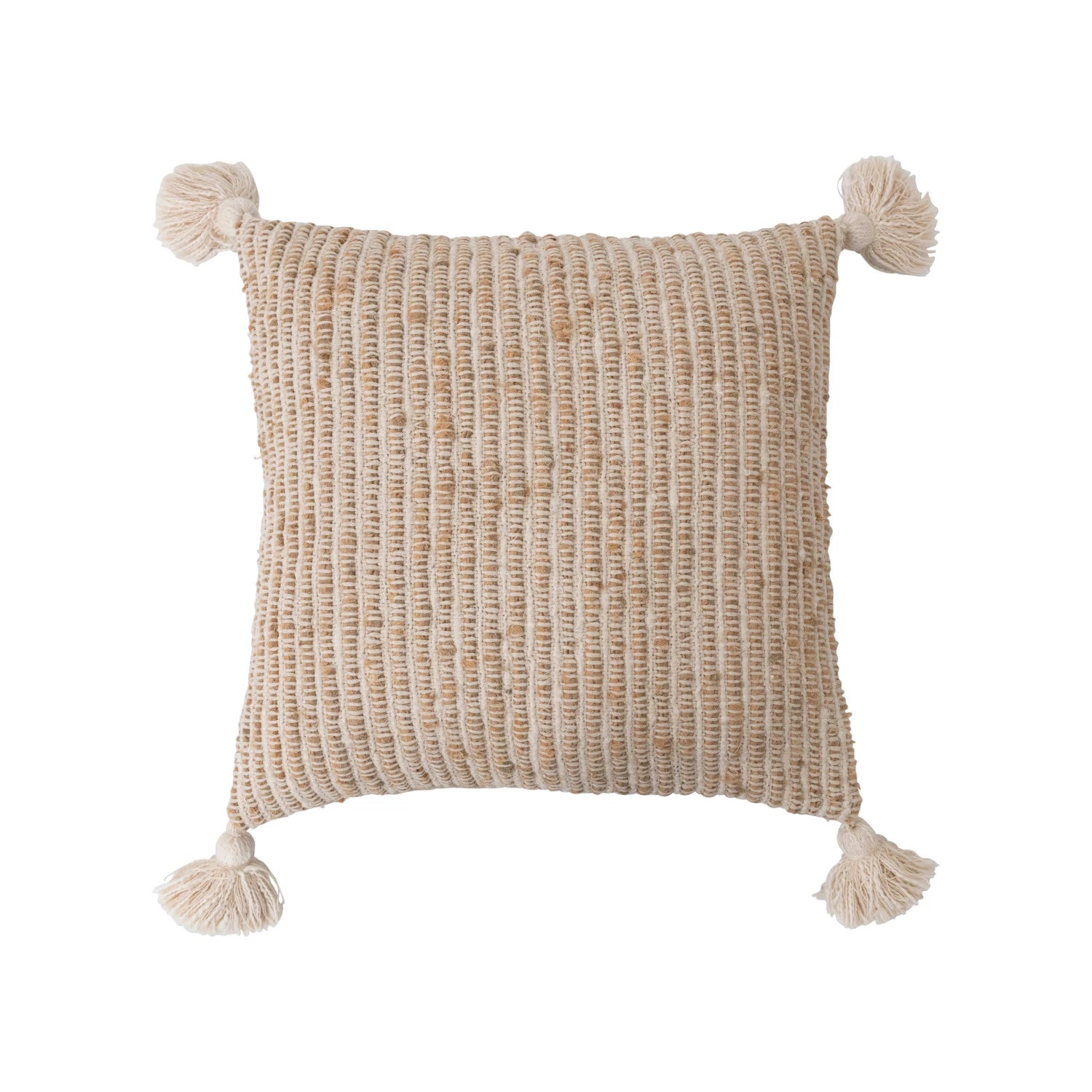DF5853  20" Woven Cotton Striped Pillow w/ Tassels, Polyester Fill
